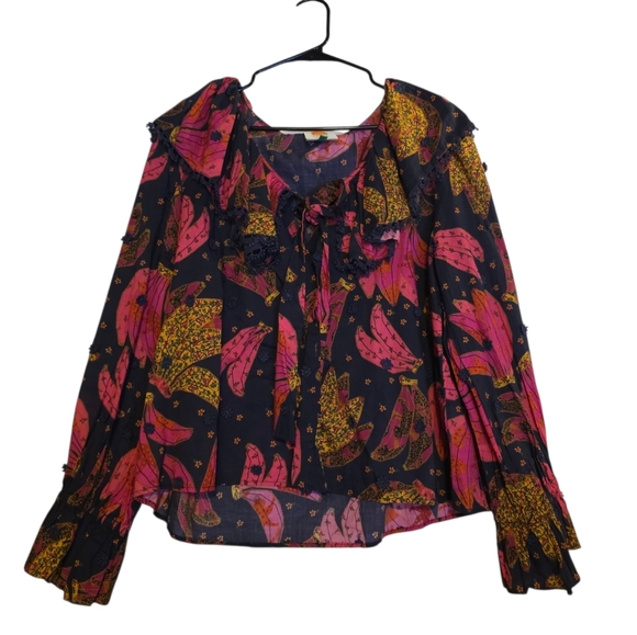 Farm Rio Bananas Patchwork Shirt Ruffled Oversized M - Picture 4 of 8